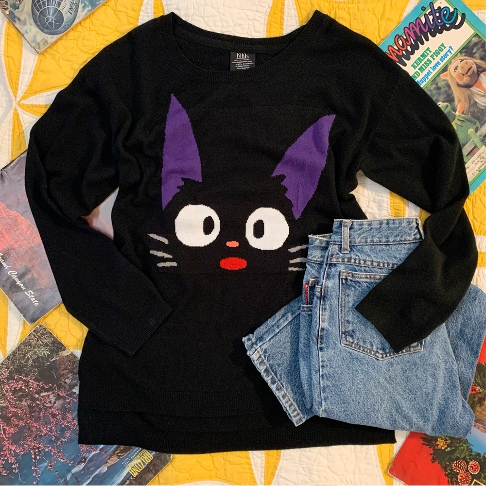 Her Universe KiKi’s Delivery Service JiJi cat pullover black oversized sweater